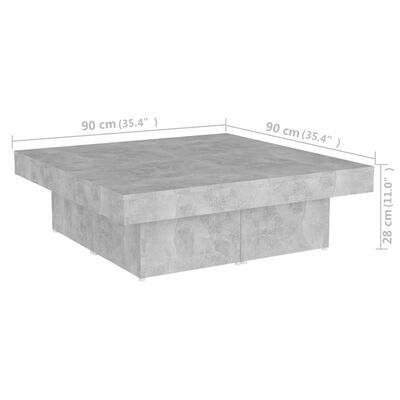 vidaXL Stolik kawowy, szarość betonu, 90x90x28 cm