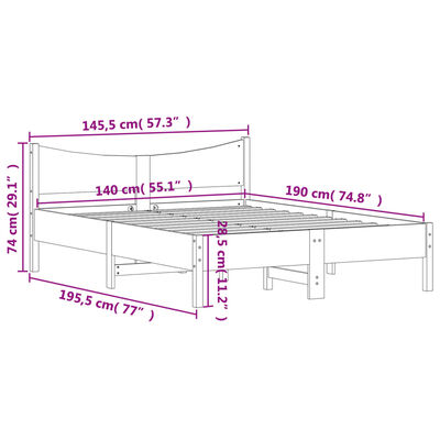 vidaXL Rama łóżka bez materaca, biała, 140x190 cm, lite drewno sosnowe