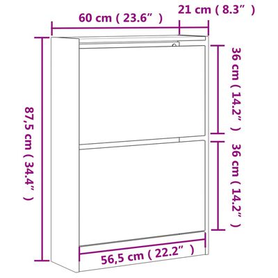 vidaXL Szafka na buty, przydymiony dąb, 60x21x87,5 cm