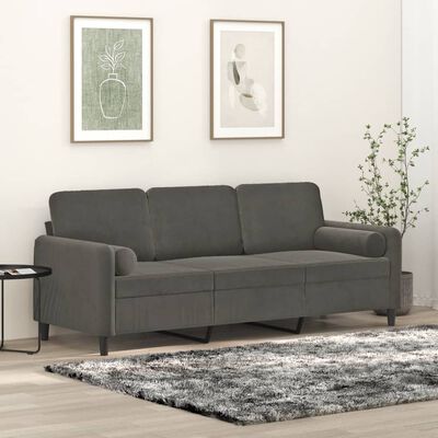 vidaXL 3-osobowa sofa z poduszkami, ciemnoszara, 180 cm, aksamit