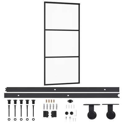 vidaXL Drzwi przesuwne z osprzętem, szkło ESG i aluminium, 90x205 cm