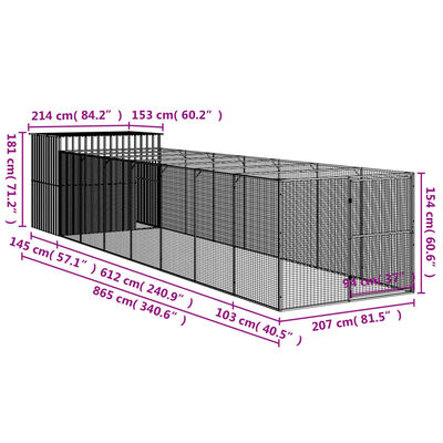 vidaXL Buda dla psa, z wybiegiem, antracytowa, 214x865x181 cm, stal