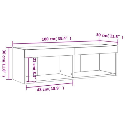 vidaXL Szafka TV z oświetleniem LED, biała, 100x30x30 cm