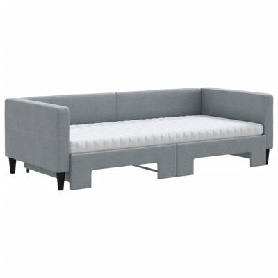 vidaXL Sofa rozsuwana z materacami, jasnoszara, 90x200 cm, tkanina