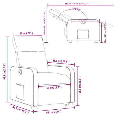 vidaXL Podnoszony fotel rozkładany, jasnoszary, obity tkaniną