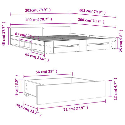 vidaXL Rama łóżka z szufladami, biała, 200x200 cm