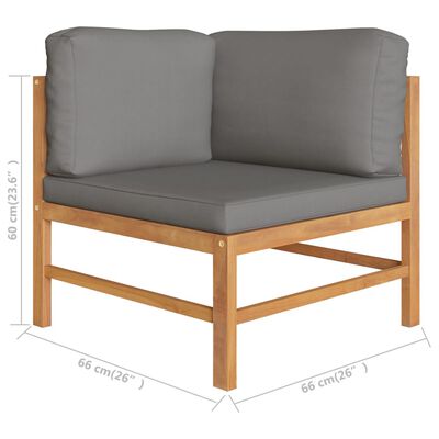 vidaXL 3-os. sofa ogrodowa z szarymi poduszkami, lite drewno tekowe