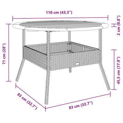 vidaXL Stół ogrodowy z akacjowym blatem, beż, Ø110x71 cm, rattan PE