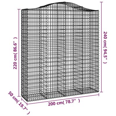 vidaXL Kosze gabionowe, 12 szt, 200x50x220/240cm, galwanizowane żelazo