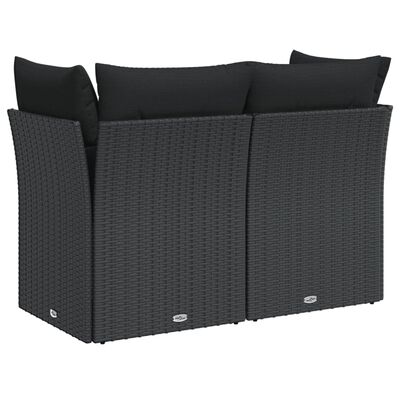 vidaXL Sofa ogrodowa z poduszkami, 2-osobowa, czarna, polirattan