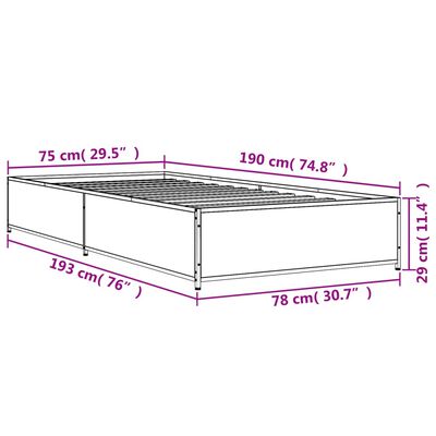 vidaXL Rama łóżka, dąb sonoma, 75x190 cm, materiał drewnopochodny