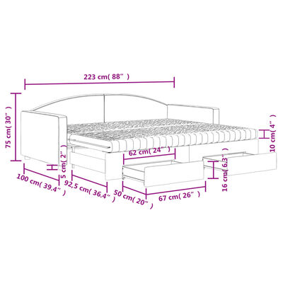 vidaXL Sofa rozsuwana z szufladami, ciemnoszara, 90x200 cm, tkanina