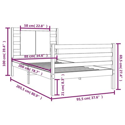 vidaXL Rama łóżka bez materaca, biała, 90x200 cm, lite drewno sosnowe