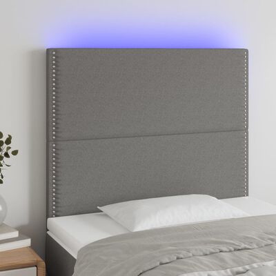 vidaXL Zagłówek do łóżka z LED, ciemnoszary, 90x5x118/128 cm, tkanina