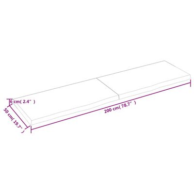 vidaXL Półka, ciemnobrązowa, 200x50x(2-6) cm, wykończone drewno dębowe