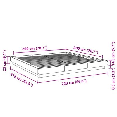 vidaXL Rama łóżka z LED, szarość betonu, 200x200 cm