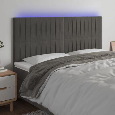 vidaXL Zagłówek do łóżka z LED, ciemnoszary, 180x5x118/128 cm, aksamit