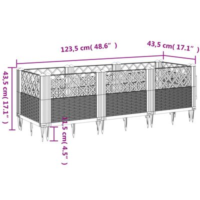 vidaXL Donica ogrodowa na kołkach, jasnoszara, 123,5x43,5x43,5 cm, PP