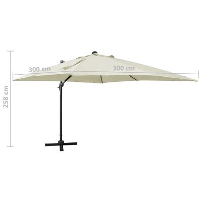 vidaXL Parasol wiszący z lampkami LED i słupkiem, 300 cm, piaskowy