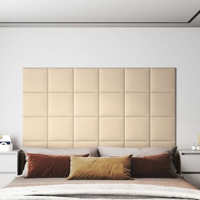 vidaXL Panele ścienne, 12 szt., kremowe, 30x30 cm, tkanina, 1,08 m²