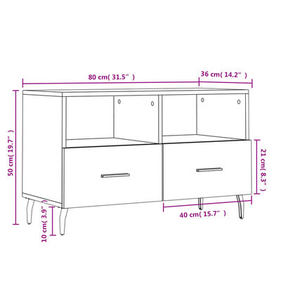 vidaXL Szafka pod TV, biała, wysoki połysk, 80x36x50 cm