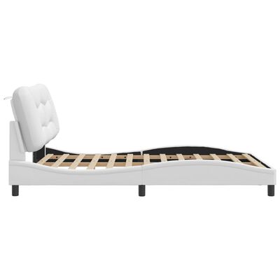 vidaXL Rama łóżka z LED, biała, 140x190 cm, sztuczna skóra