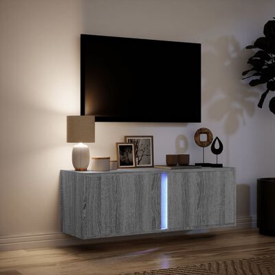 vidaXL Ścienna szafka TV z LED, szary dąb sonoma, 100x31x35 cm