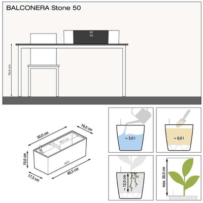 LECHUZA Donica BALCONERA Stone 50 ALL-IN-ONE, szara