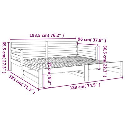 vidaXL Łóżko rozsuwane, szare, 2x(90x190) cm, lite drewno sosnowe