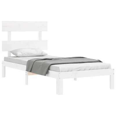vidaXL Rama łóżka z wezgłowiem, biała, 100x200 cm, lite drewno