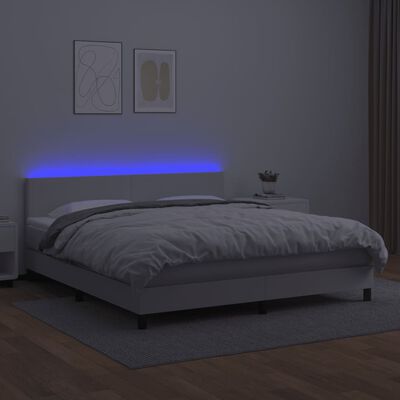 vidaXL Łóżko kontynentalne z materacem i LED, biała ekoskóra 180x200cm