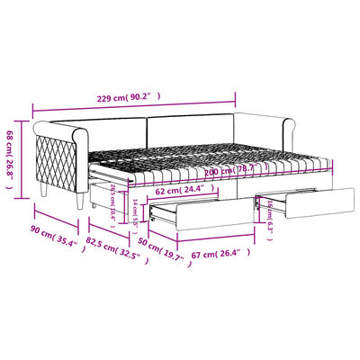 vidaXL Sofa rozsuwana z szufladami, czarna, 80x200 cm, aksamit