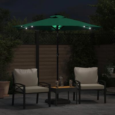 vidaXL Parasol ogrodowy LED, stalowy słupek, zielony, 225x225x212 cm