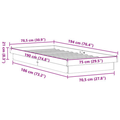 vidaXL Rama łóżka z LED, woskowy brąz, 75x190 cm, lite drewno sosnowe