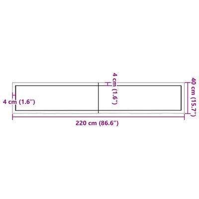 vidaXL Blat stołu, ciemnobrązowy, 220x40x(2-6) cm, lite drewno dębowe