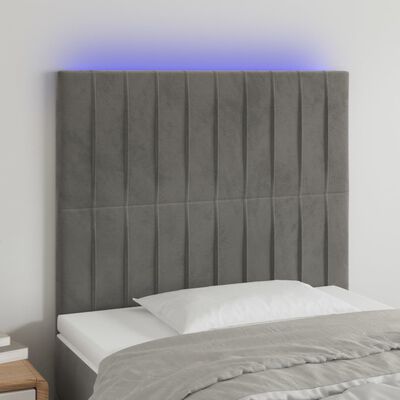 vidaXL Zagłówek do łóżka z LED, jasnoszary, 100x5x118/128 cm, aksamit