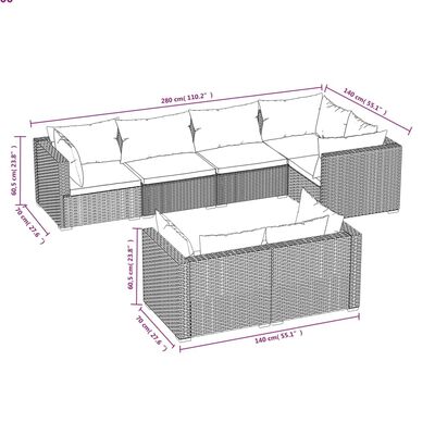 vidaXL 7-cz. zestaw wypoczynkowy do ogrodu, z poduszkami, rattan PE