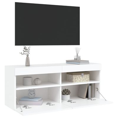 vidaXL Ścienna szafka TV z LED, biała, 100x30x40 cm