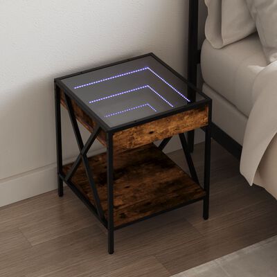 vidaXL Stolik nocny z LED Infinity, przydymiony dąb, 40x40x49 cm