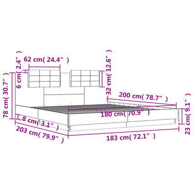 vidaXL Rama łóżka z wezgłowiem i LED, dąb sonoma, 180x200 cm