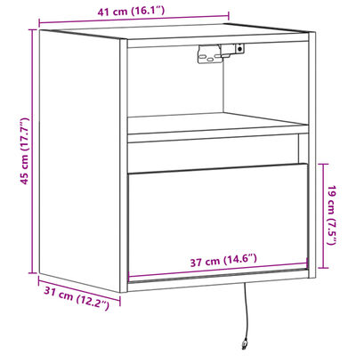 vidaXL Ścienna szafka TV z LED, brązowy dąb, 41x31x45 cm