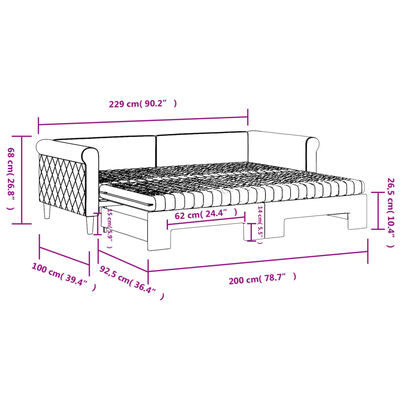 vidaXL Sofa rozsuwana z materacami, ciemnoszara, 90x200 cm, aksamit