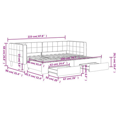 vidaXL Sofa rozsuwana z szufladami, czarna, 80x200 cm, aksamit