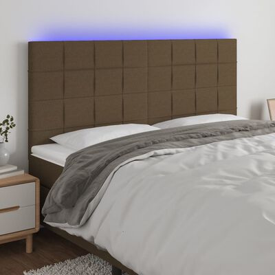 vidaXL Zagłówek do łóżka z LED ciemnobrązowy 180x5x118/128 cm tkanina