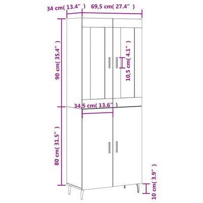 vidaXL Witrynka, czarna, 69,5x34x180 cm, materiał drewnopochodny