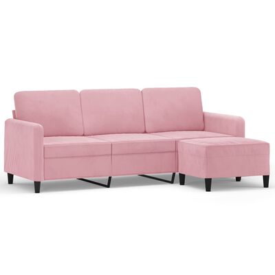 vidaXL 3-osobowa sofa z podnóżkiem, różowa, 180 cm, aksamitem