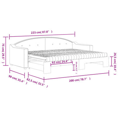 vidaXL Sofa rozsuwana z materacami, ciemnoszara, 80x200 cm, tkanina