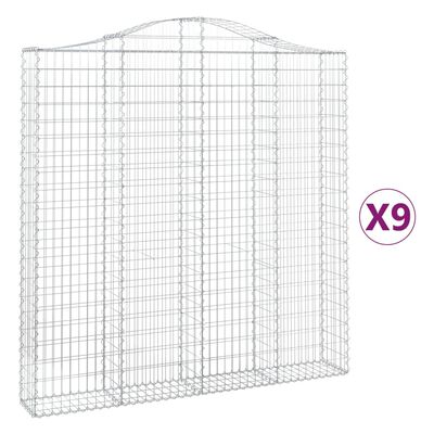 vidaXL Kosze gabionowe, 9 szt, 200x30x200/220 cm, galwanizowane żelazo