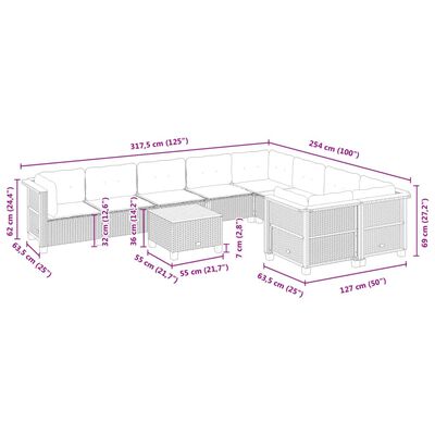 vidaXL 10-cz. zestaw wypoczynkowy do ogrodu, z poduszkami, szary