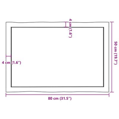 vidaXL Blat stołu, 80x50x(2-4)cm, surowy, lity dąb naturalną krawędzią